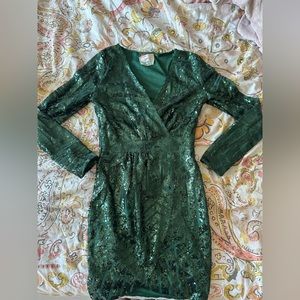 Green Sequin Wrap Dress
